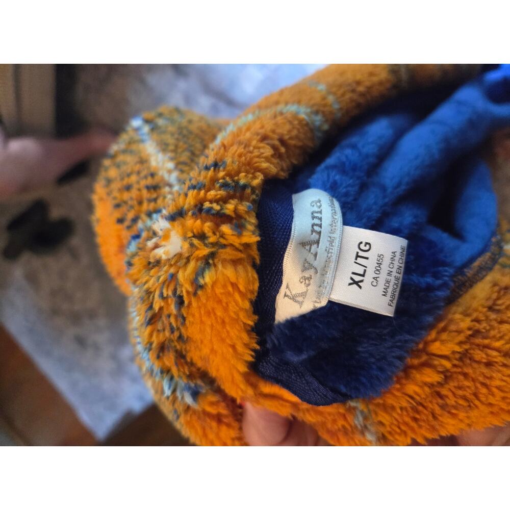 La Anna Blue and Orange Plaid Trim Robe size XL - Picture 4 of 4